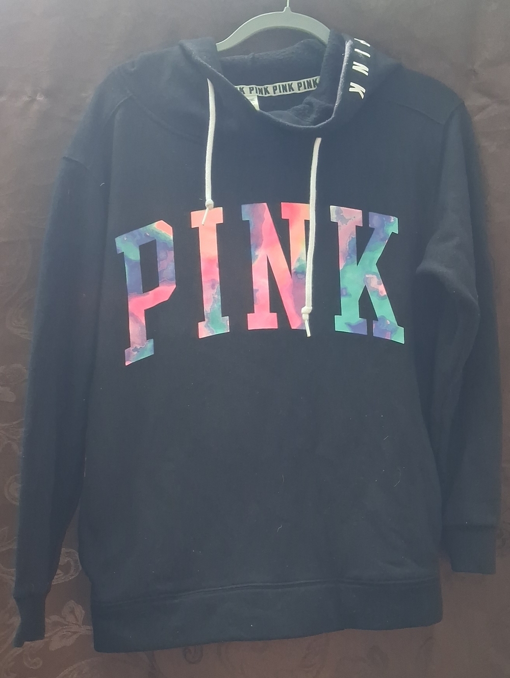 PINK Victoria's Secret Black  Sweatshirt with Multicolor Tie-Dye Logo Size XS